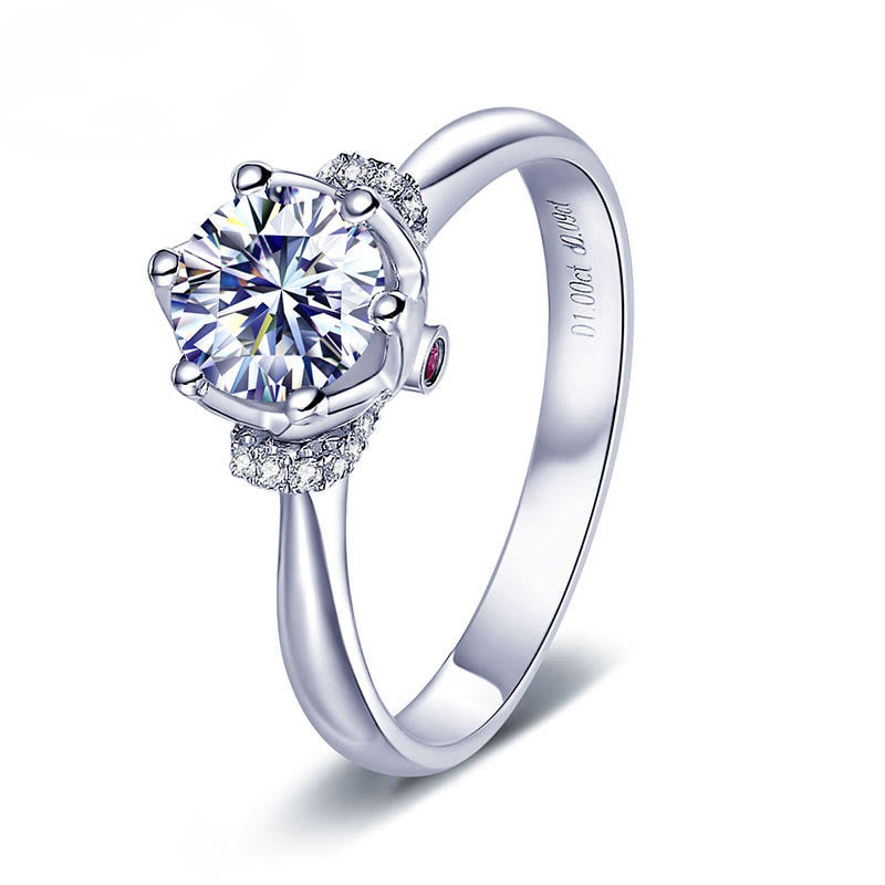 Frosted Promise – 18K White Gold Ring with 2ct Center Diamond & Halo Accents