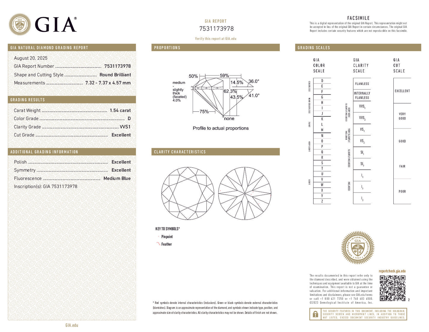 GIA diamond report with detailed analysis and grading information.