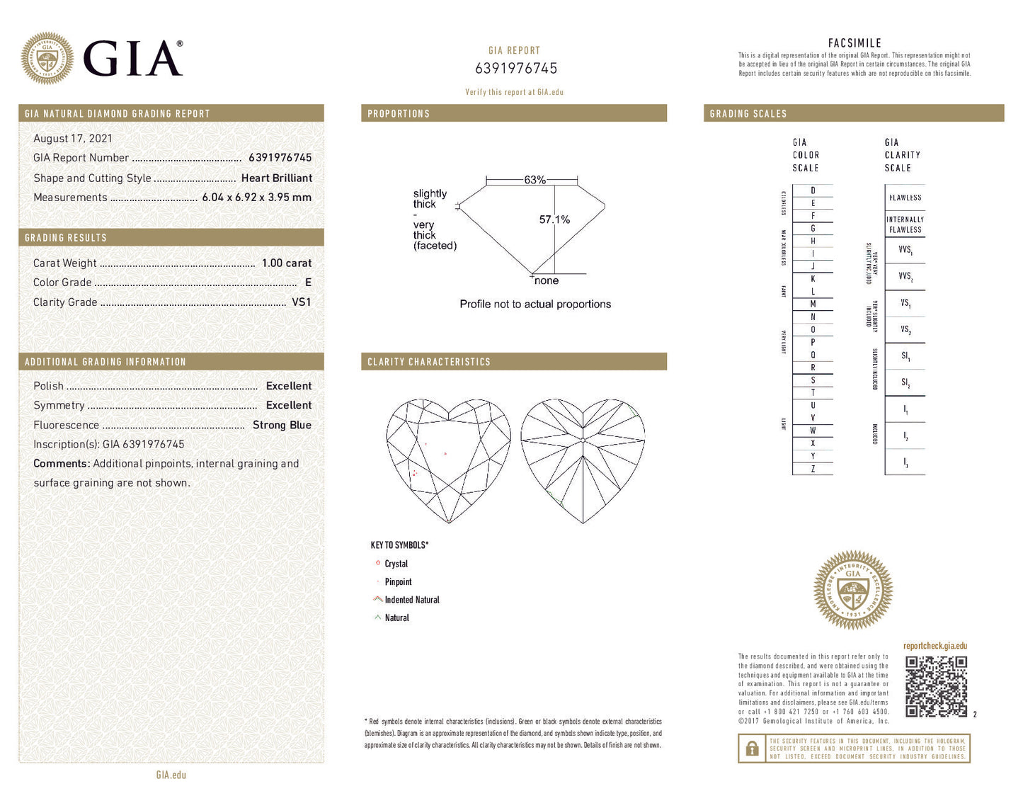 GIA-Certified 1.00 ct Heart-Shaped Diamond – E Color, VS1 Clarity