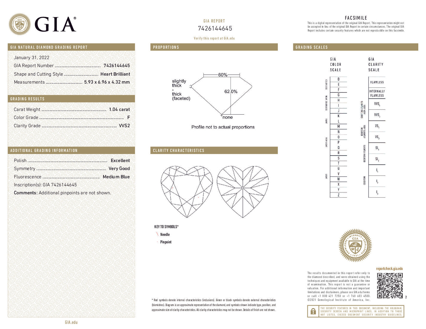 GIA-Certified 1.04 ct Heart-Shaped Diamond – F Color, VVS2 Clarity