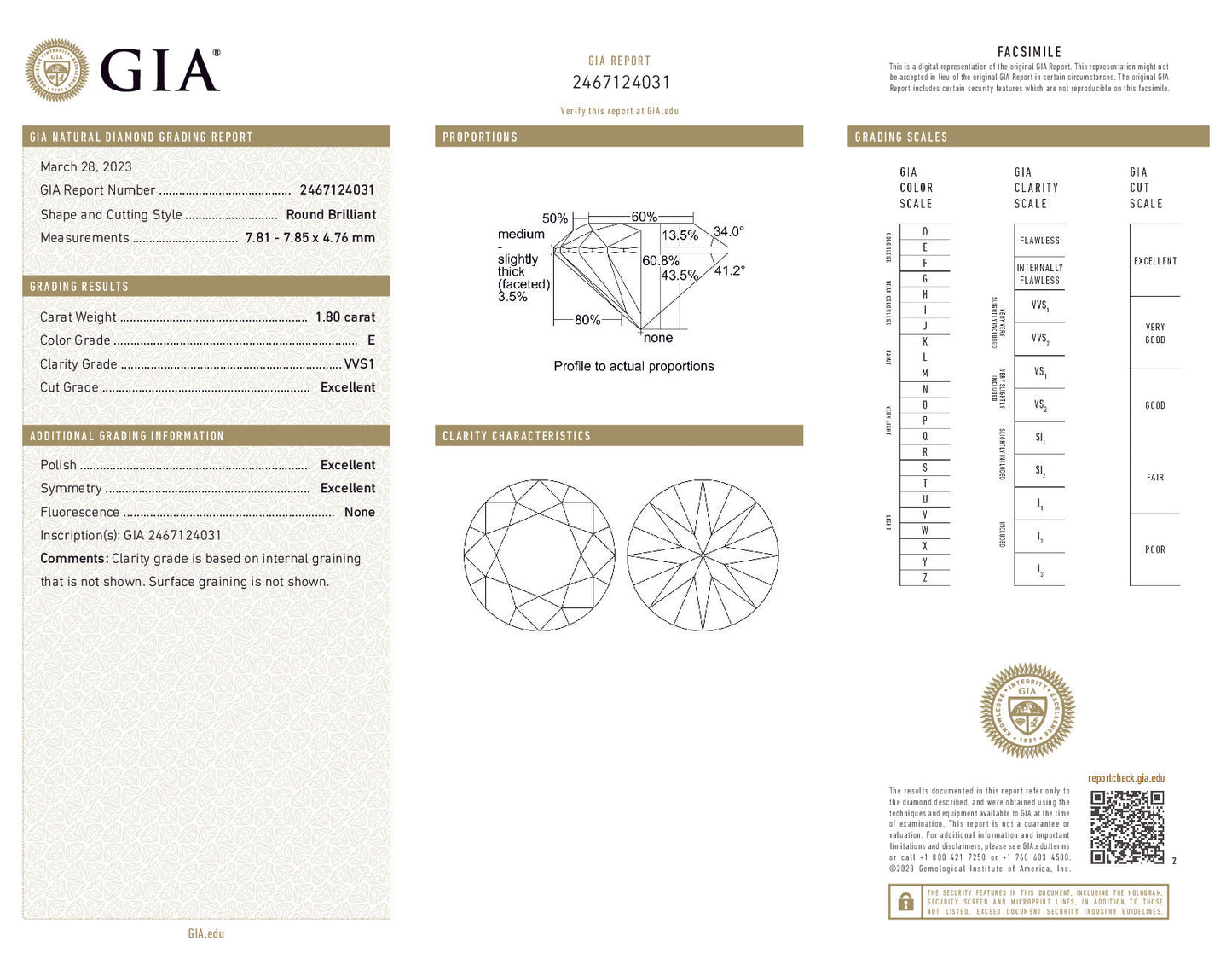 1.80ct Round Brilliant Diamond – E Color, VVS1 Clarity, GIA Certified
