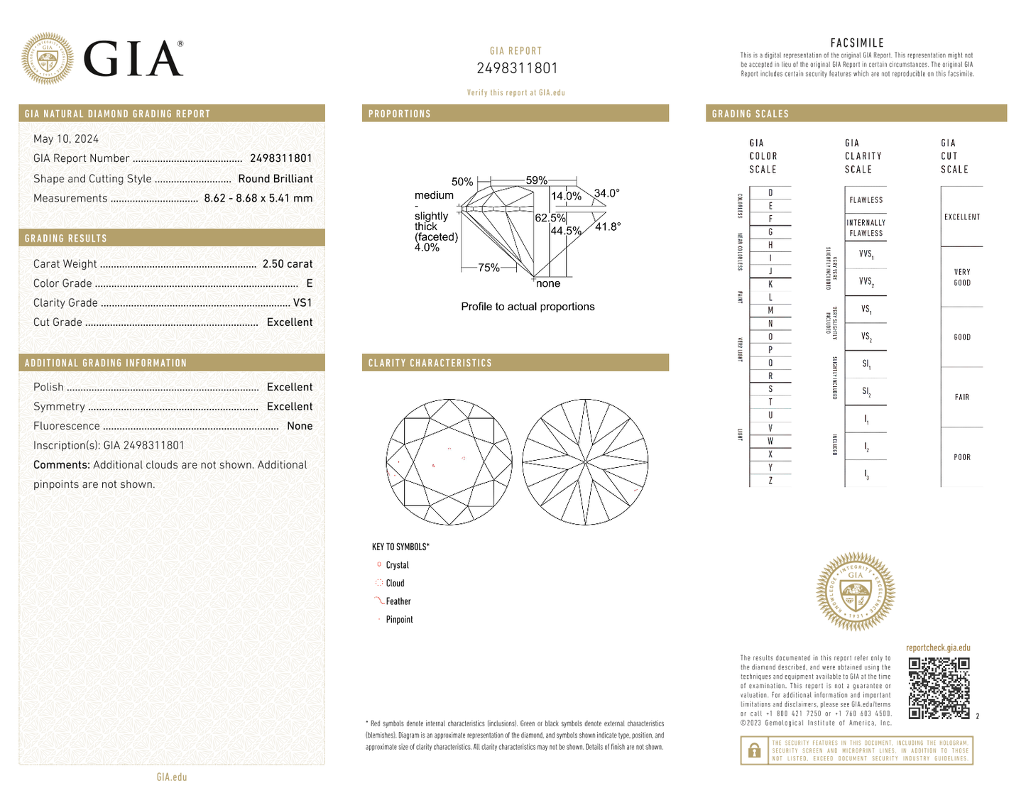2.50 Carat Round Brilliant Diamond – E Color, VS1 Clarity, Excellent Cut, GIA Certified