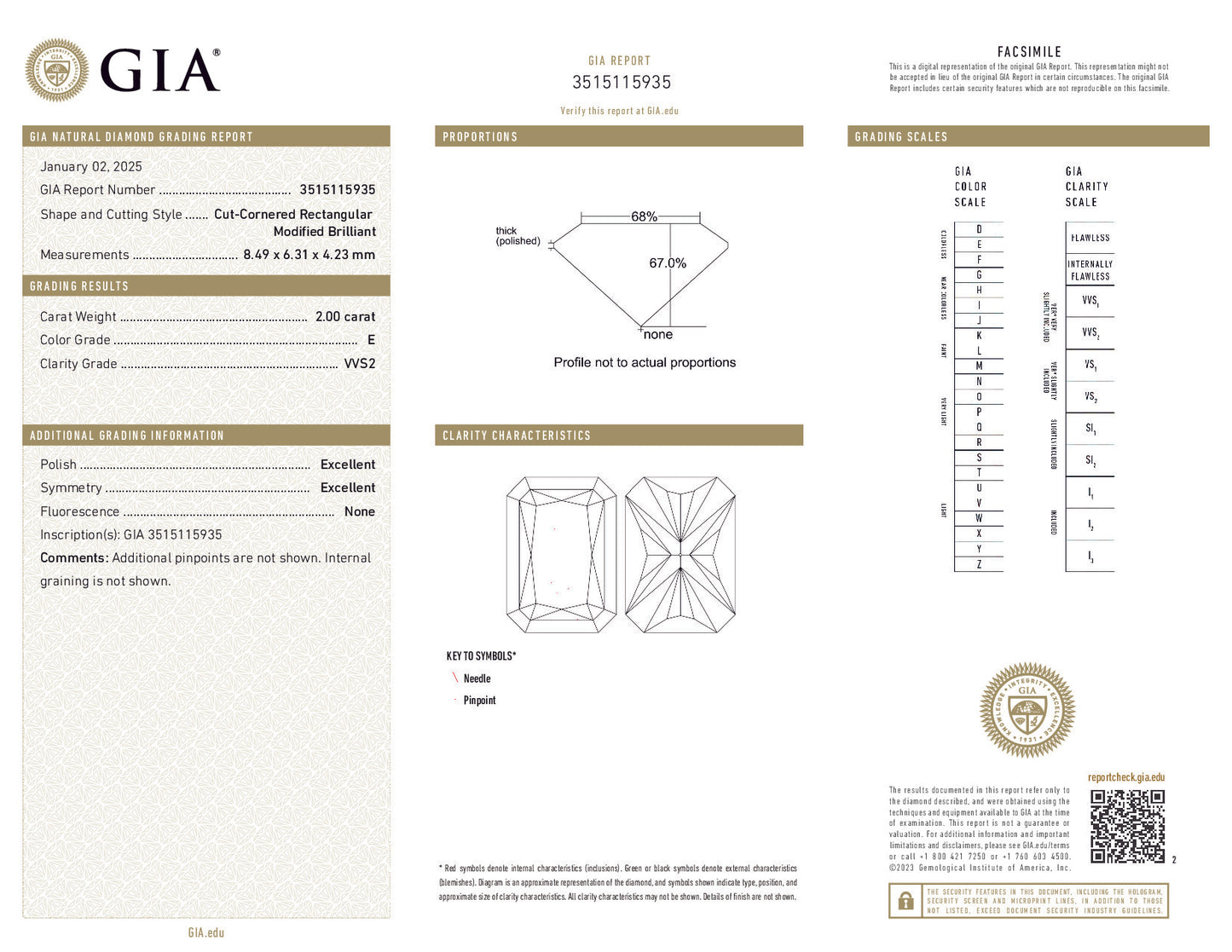 2.00 Carat Radiant Cut Diamond – E Color, VVS2 Clarity, GIA Certified