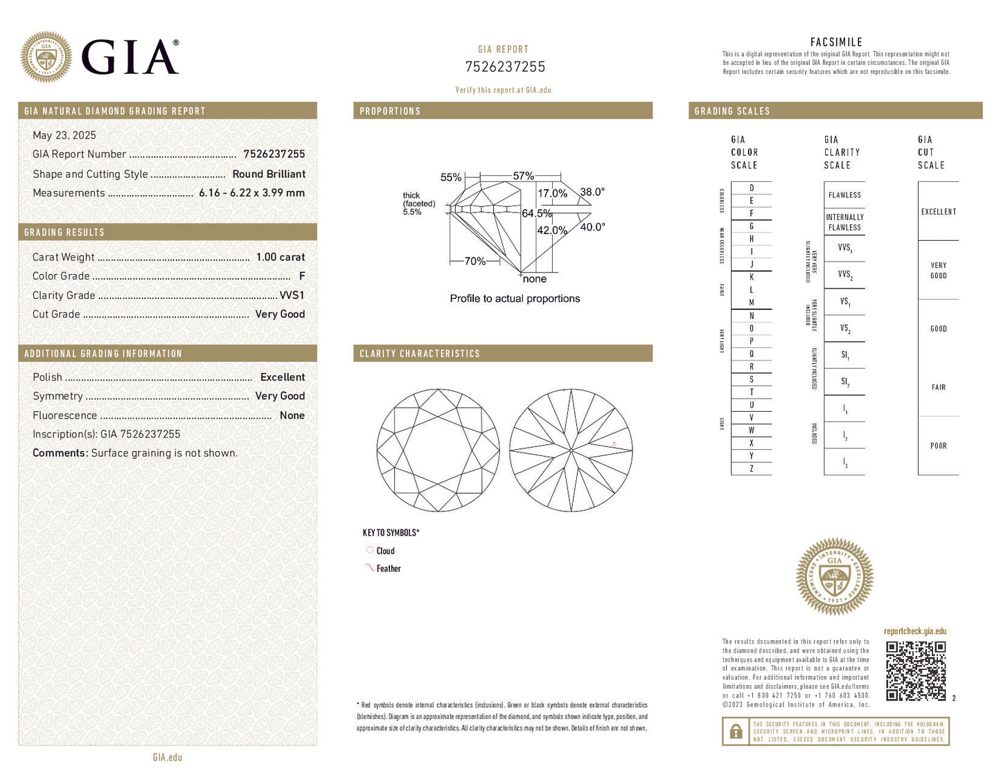 1.00 Carat Round Brilliant Diamond – F Color, VVS1 Clarity, GIA Certified