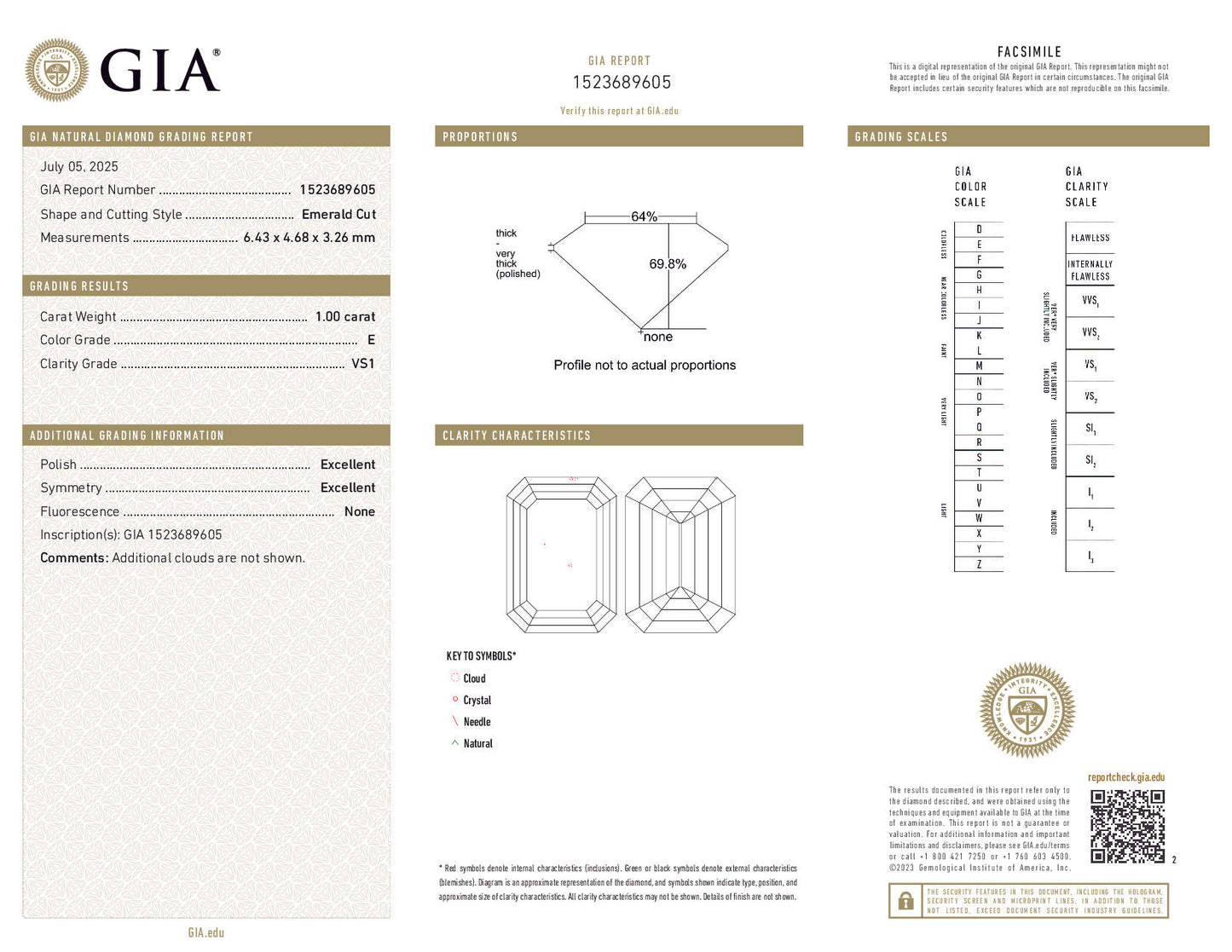 E Color Emerald Cut Diamond – 1.00 Carat, VS1 (GIA Certified)