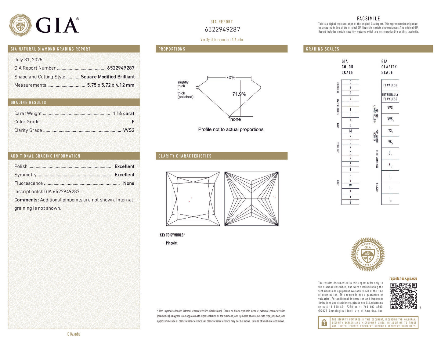 1.16ct Princess Cut Diamond – F Color, VVS2 Clarity, GIA Certified