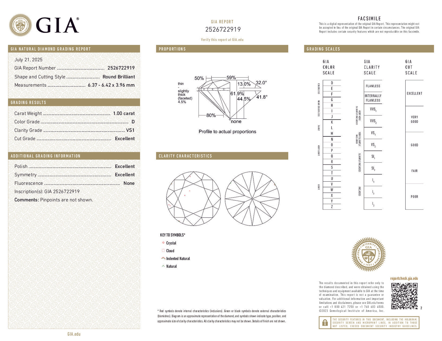 1.00 Carat Round Brilliant Diamond – GIA Certified, D Color, VS1 Clarity, Excellent Cut