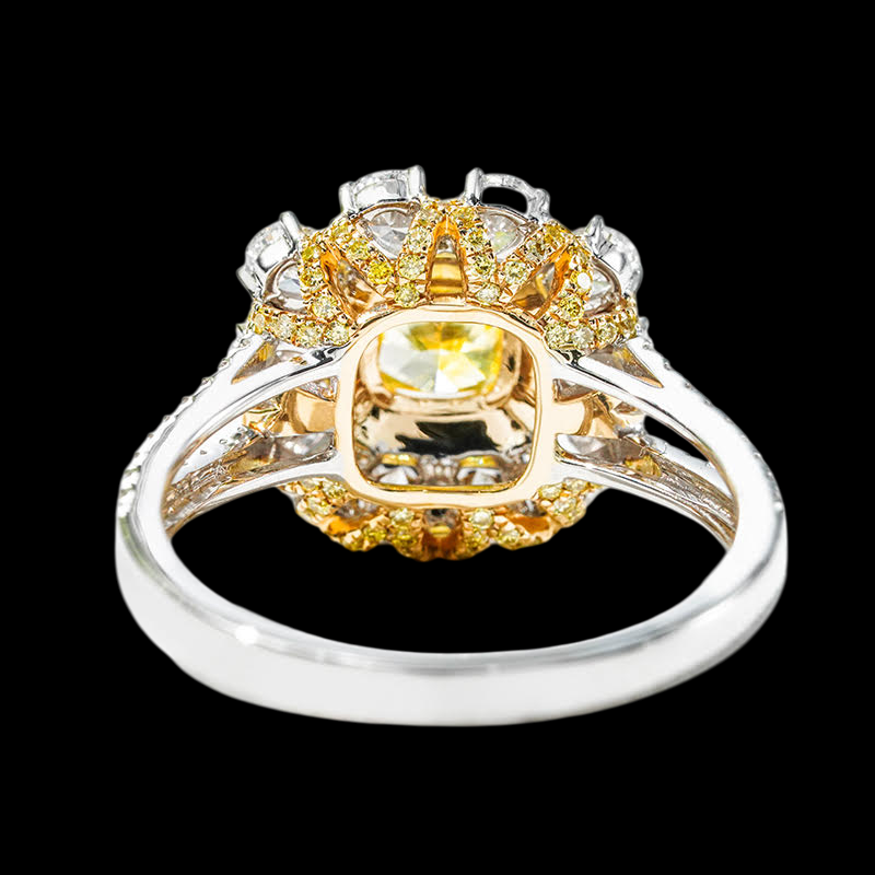 18K Two-Tone Yellow & White Lab Diamond Halo Ring – 0.74 ct Fancy Yellow Center
