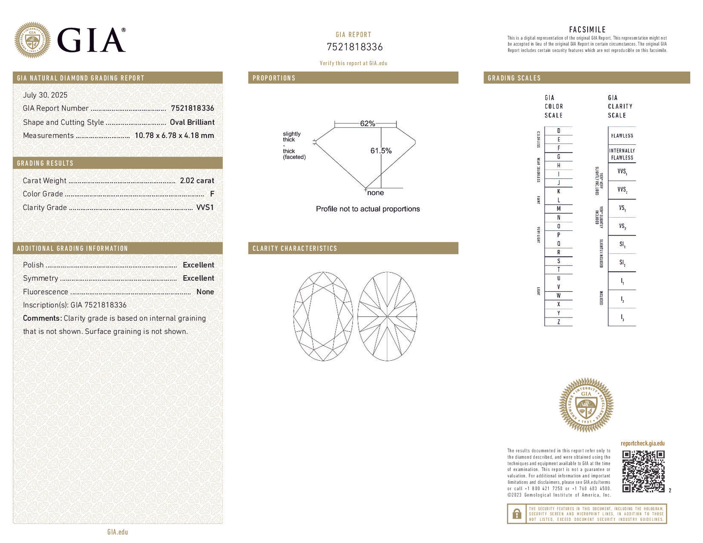 GIA diamond certification report with detailed diamond information.
