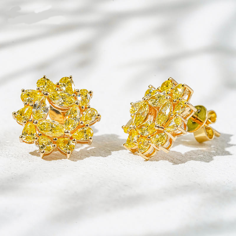 Sunfire Halo Yellow Lab Diamond Earrings in 18K Yellow Gold