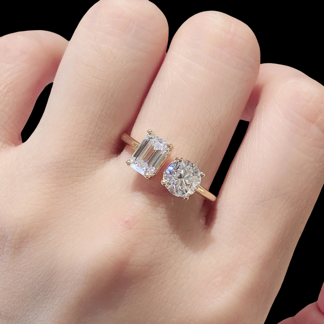 2.03 ct Toi et Moi Lab Diamond Ring – D/E Color, VVS Clarity, 18K Yellow Gold