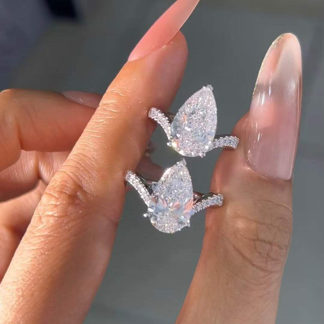 QOB Firefall Crown – 5ct Pear Lab Diamond Ring in Platinum PT950