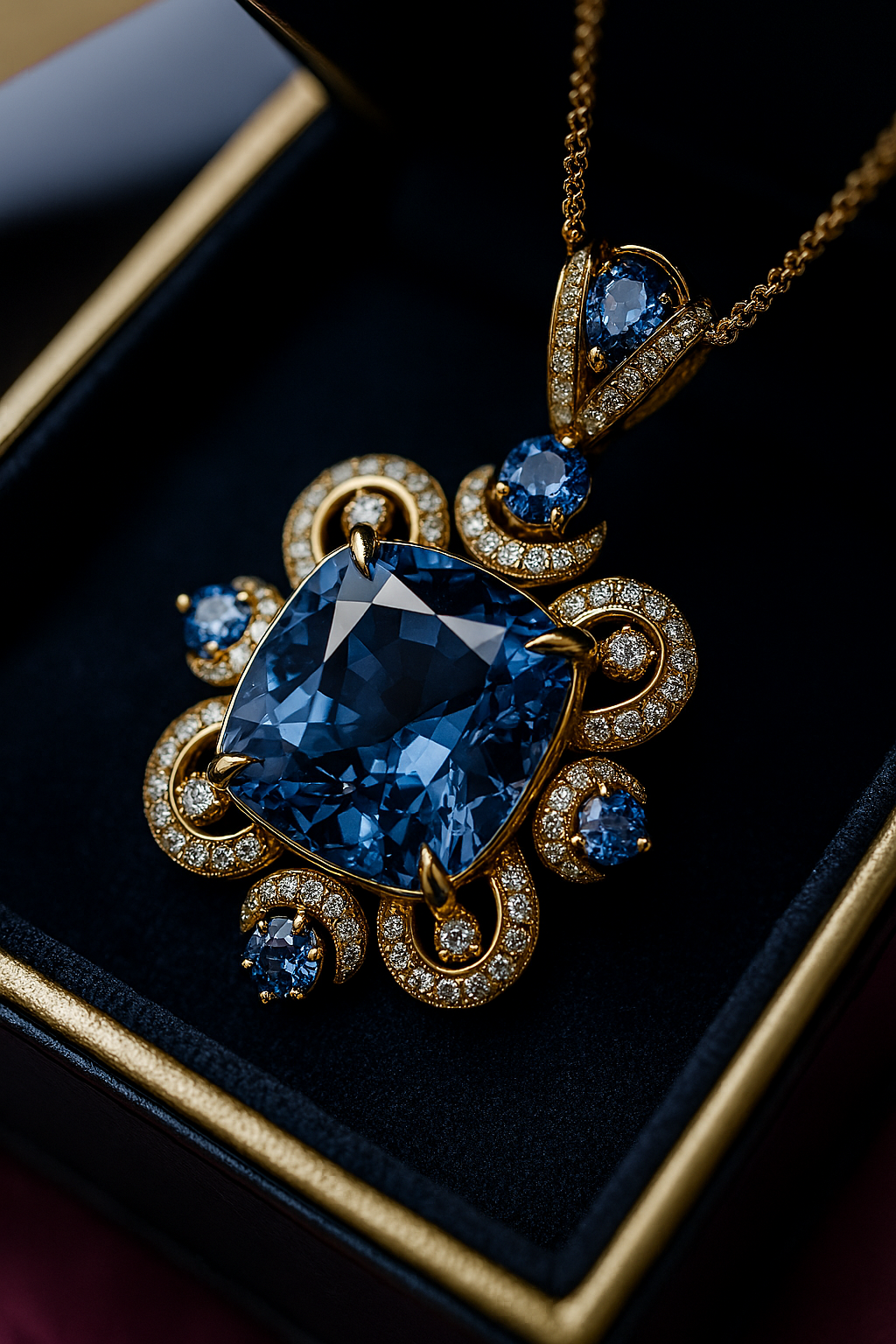 Royal Azure Pendant – 1.75 ct Unheated Burma Sapphire, Sapphires & Diamonds in 18K Gold