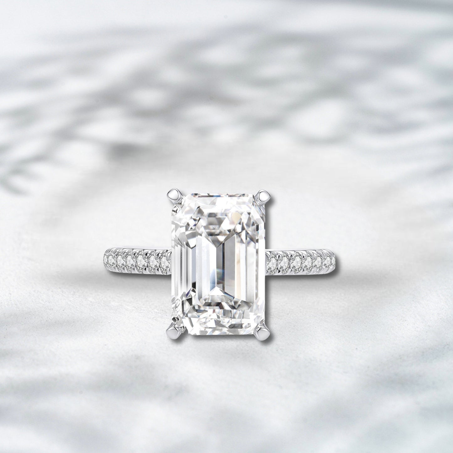 Deco Grace 2.40ct Emerald Cut Lab Diamond Baguette Three Stone Ring in 18K White Gold