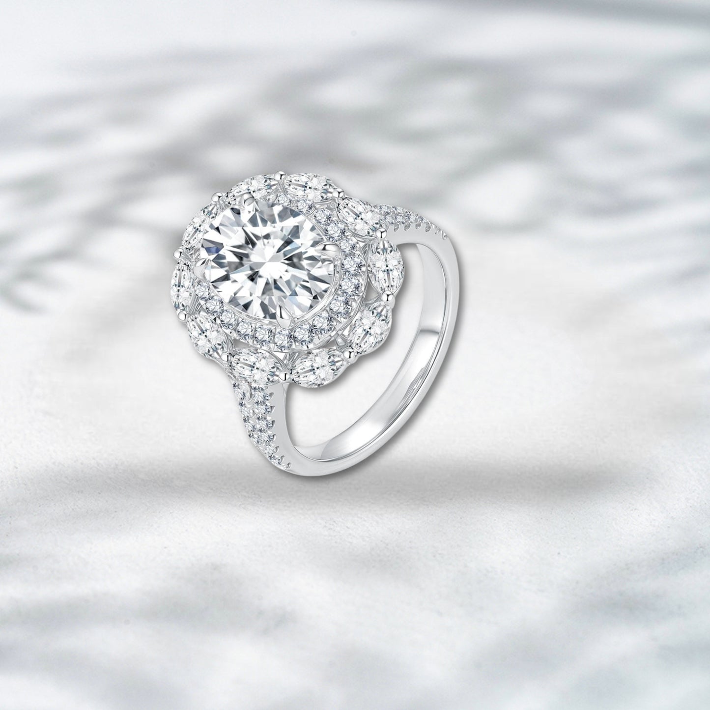 QOB Crownstorm – 3.05ct Oval Halo Lab Diamond Ring in 18K White Gold
