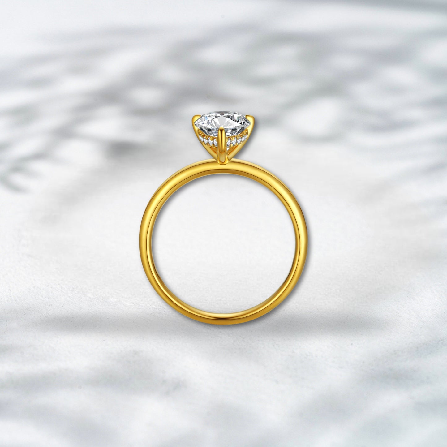 QOB Golden Solstice 3.19ct Round Lab Diamond Solitaire Ring in 18K Yellow Gold