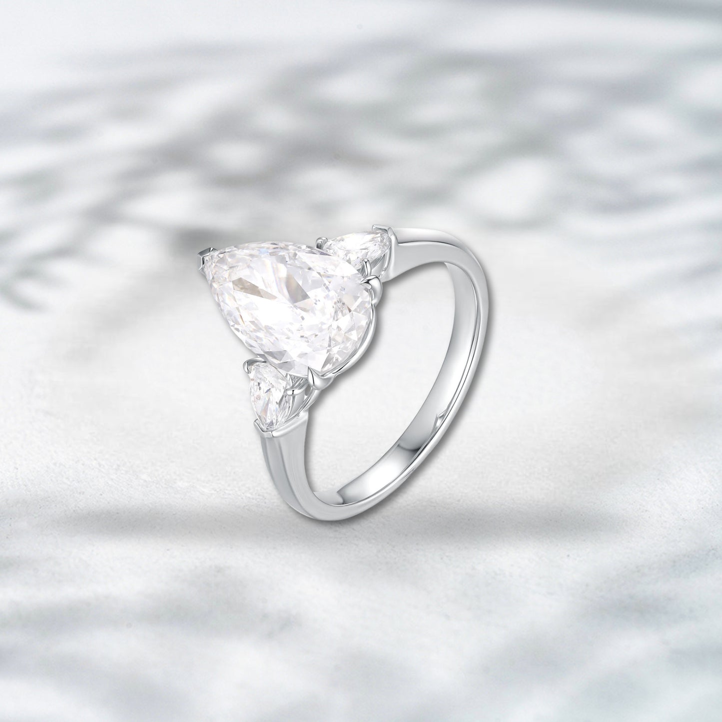 QOB Pear Brilliance 3.61ct Pear Cut Lab Diamond Three-Stone Ring in 18K White Gold