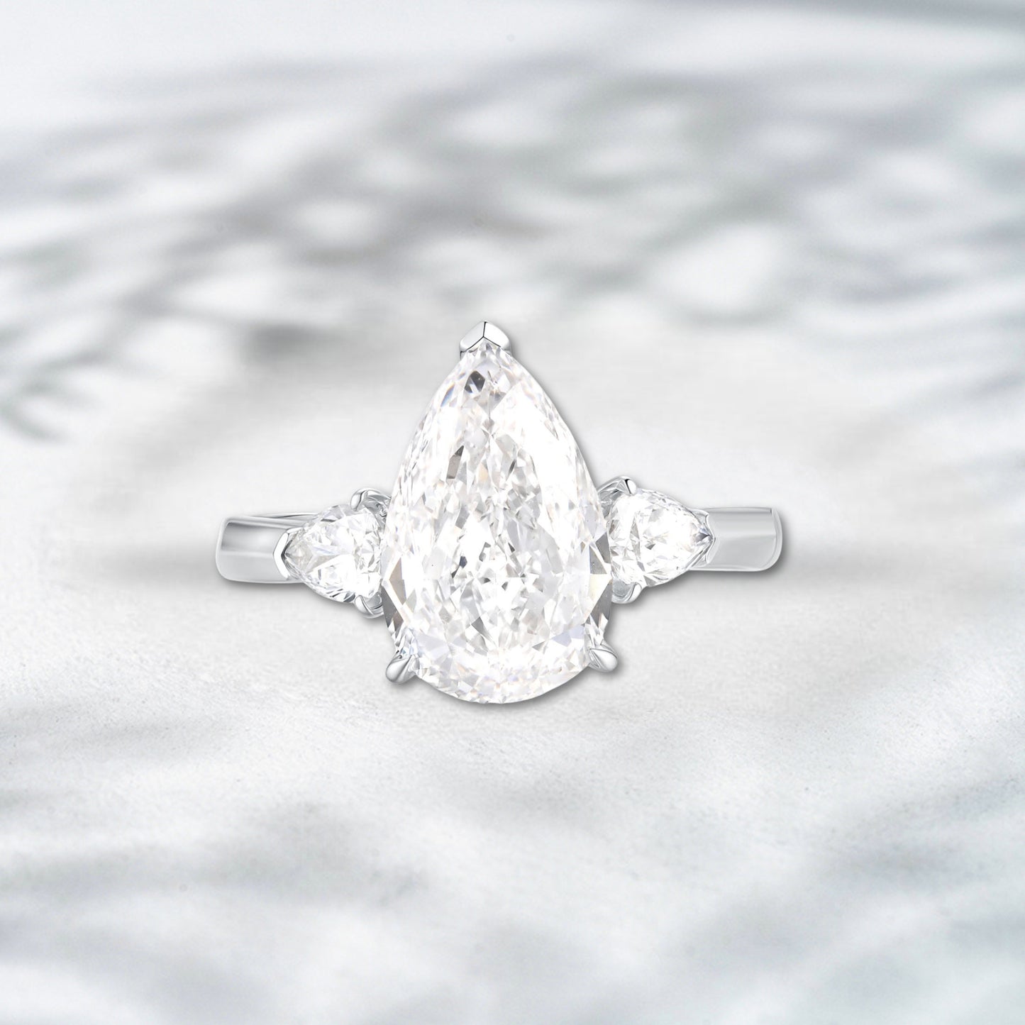 QOB Pear Brilliance 3.61ct Pear Cut Lab Diamond Three-Stone Ring in 18K White Gold