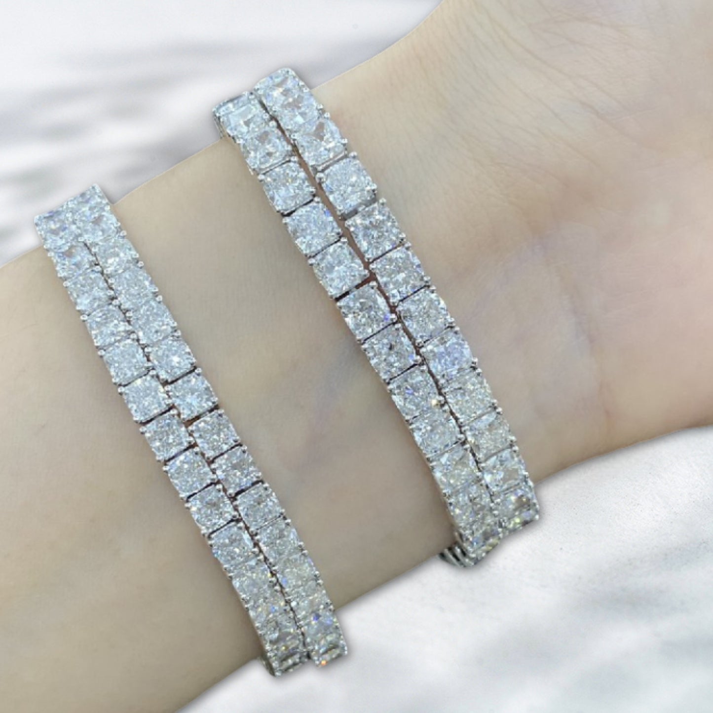 QOB Royal Flood – Double Row 17.96ct Lab Diamond Bracelet in 18K White Gold