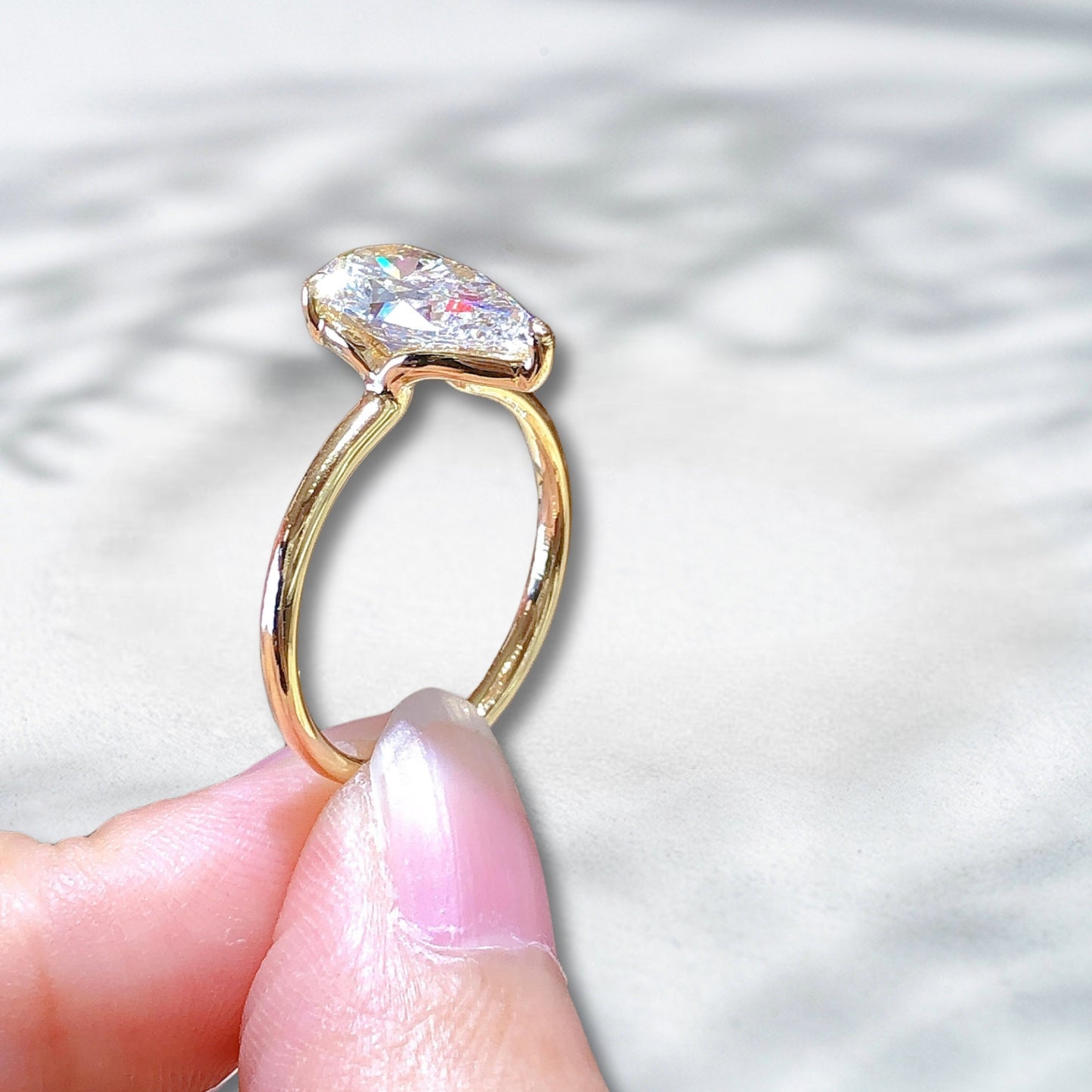 QOB Marquise Bloom – 2.16ct Pear Cut Lab Diamond Ring in 18K Yellow Gold