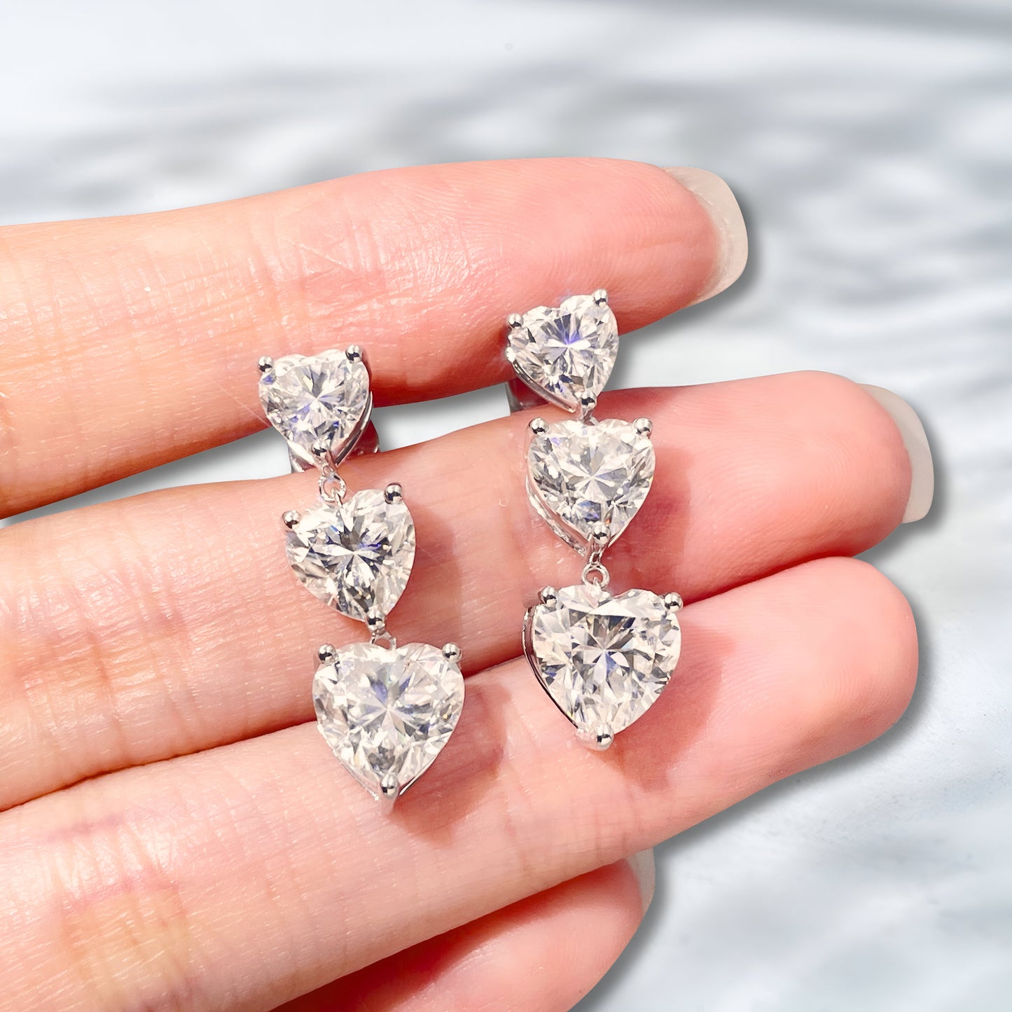 Heartfall Lab Diamond Heart Drop Earrings in 9 carats 18K White Gold