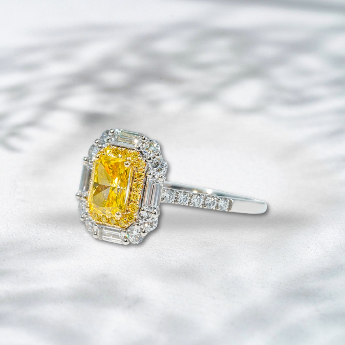 QOB Sole Blaze – Yellow Lab Diamond Halo Ring 1.95ct in 18K White Gold