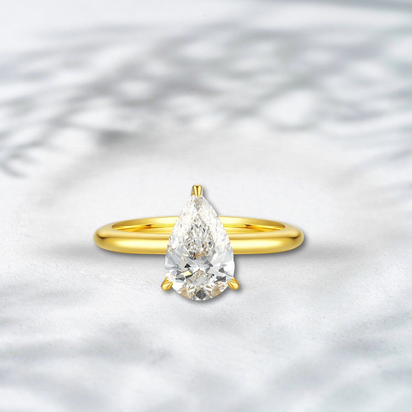 QOB Golden Solstice 3.19ct Round Lab Diamond Solitaire Ring in 18K Yellow Gold