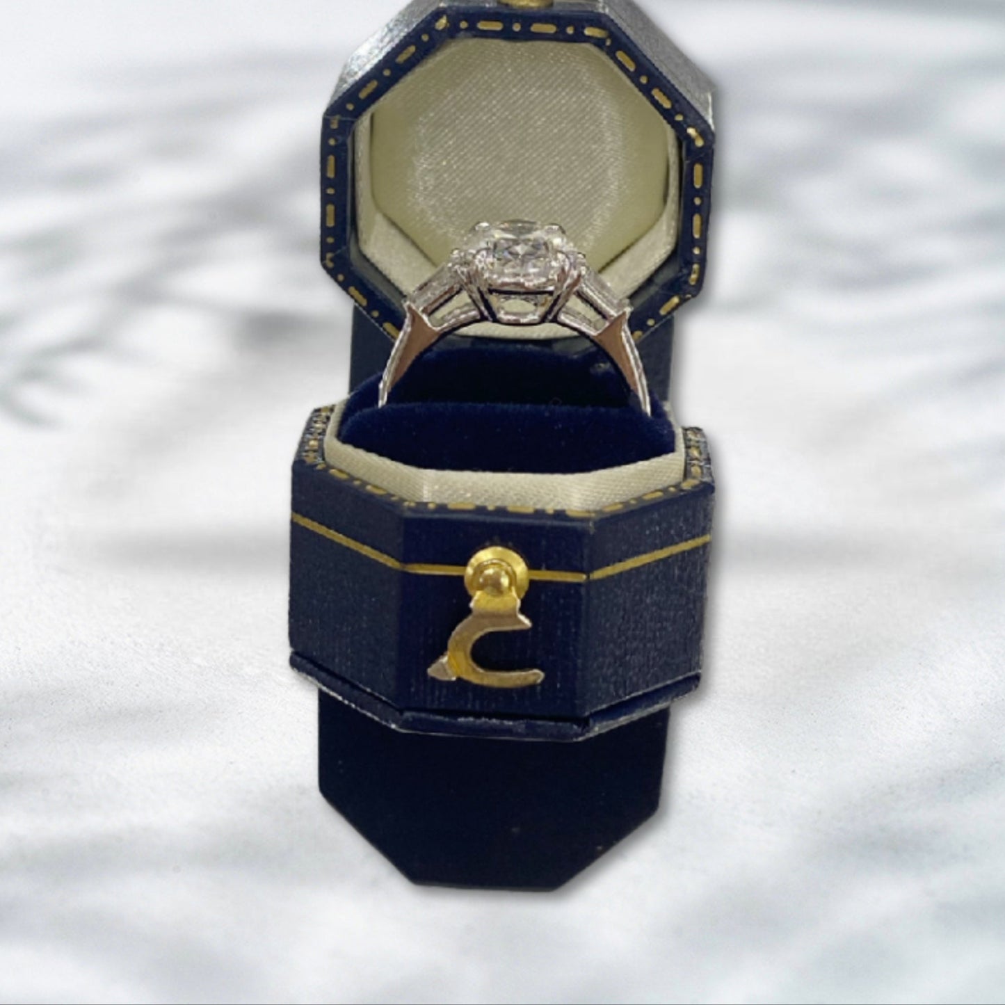 QOB Baguette Muse 3.02ct Oval Cut Lab Diamond Ring with Baguette Side Stones in 18K White Gold