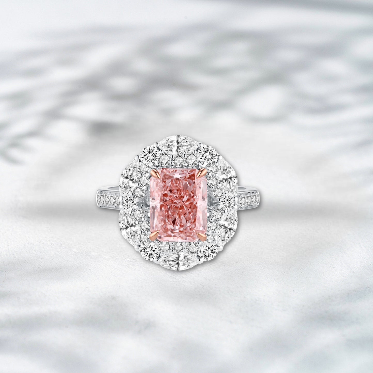 QOB Rose Éclipse – 2.53ct Fancy Pink Lab Diamond Halo Ring in 18K Rose & White Gold