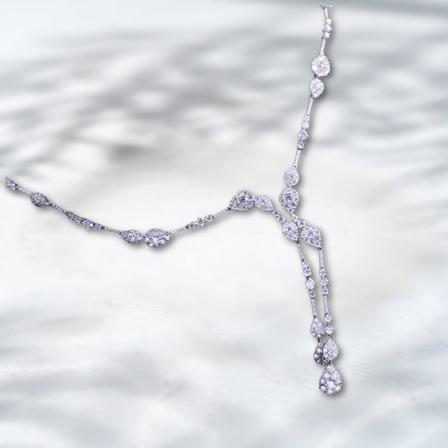 QOB Aurora Y-Drop Lab Diamond Necklace | 15 Carat Statement Necklace | 18K White Gold