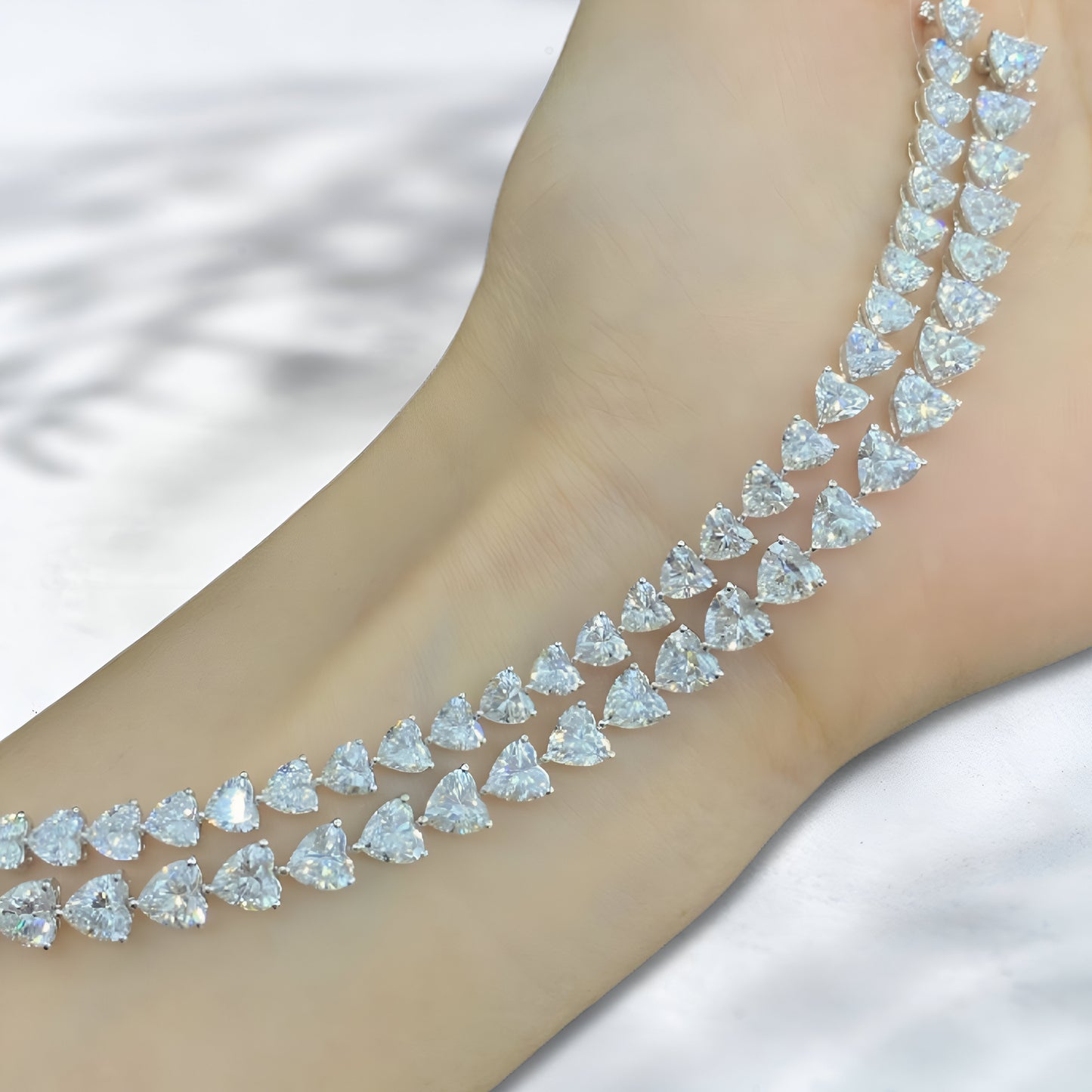 QOB Heart-Cut Lab Diamond Tennis Bracelet 10.676 ct in 18k white gold