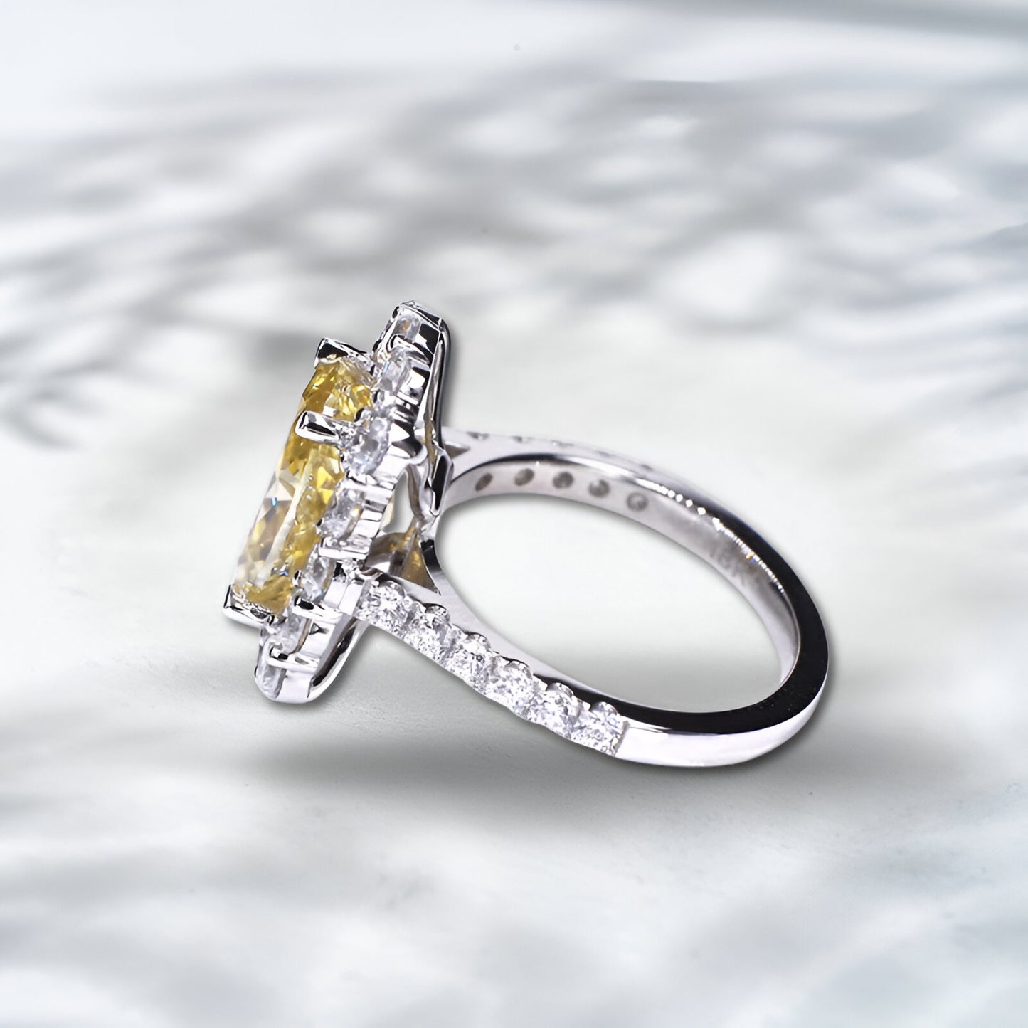 QOB Golden Bloom Lab Diamond Ring | 5.6–6.3 ct in 18K White Gold Yellow & White Diamond Halo Ring