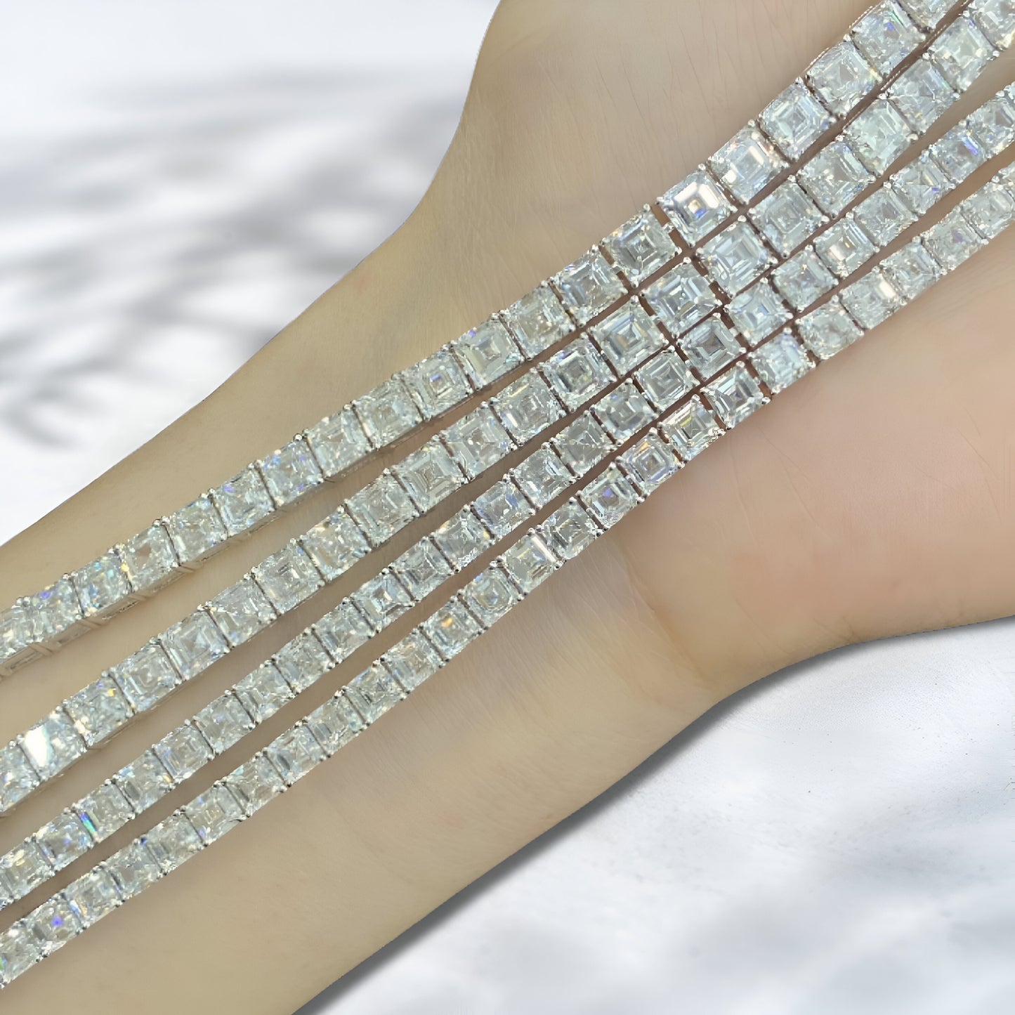QOB “Asscher Royale” Lab Diamond Bracelet ~28.06 carats Solid 18K White Gold