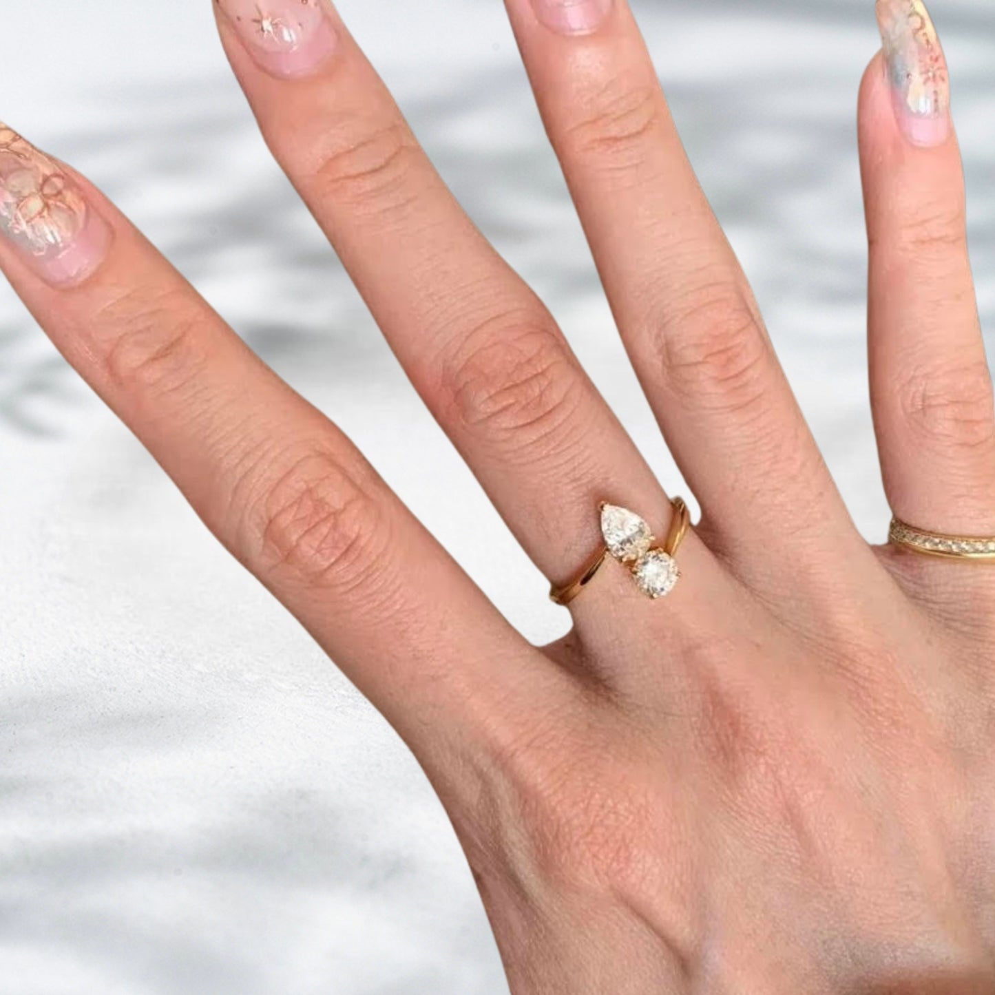 QOB Golden Orbit Ring | 1.04ct Pear & Round Lab Diamonds in 18K Gold