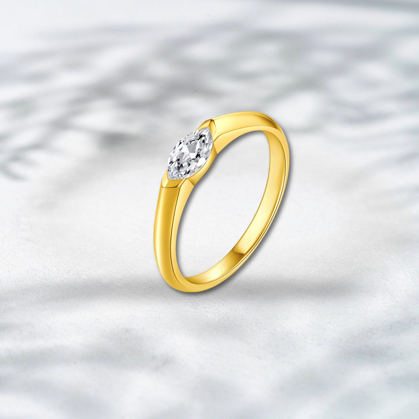 QOB Golden Whisper 1.01ct Marquise Lab Diamond Bezel Ring in 18K Yellow Gold