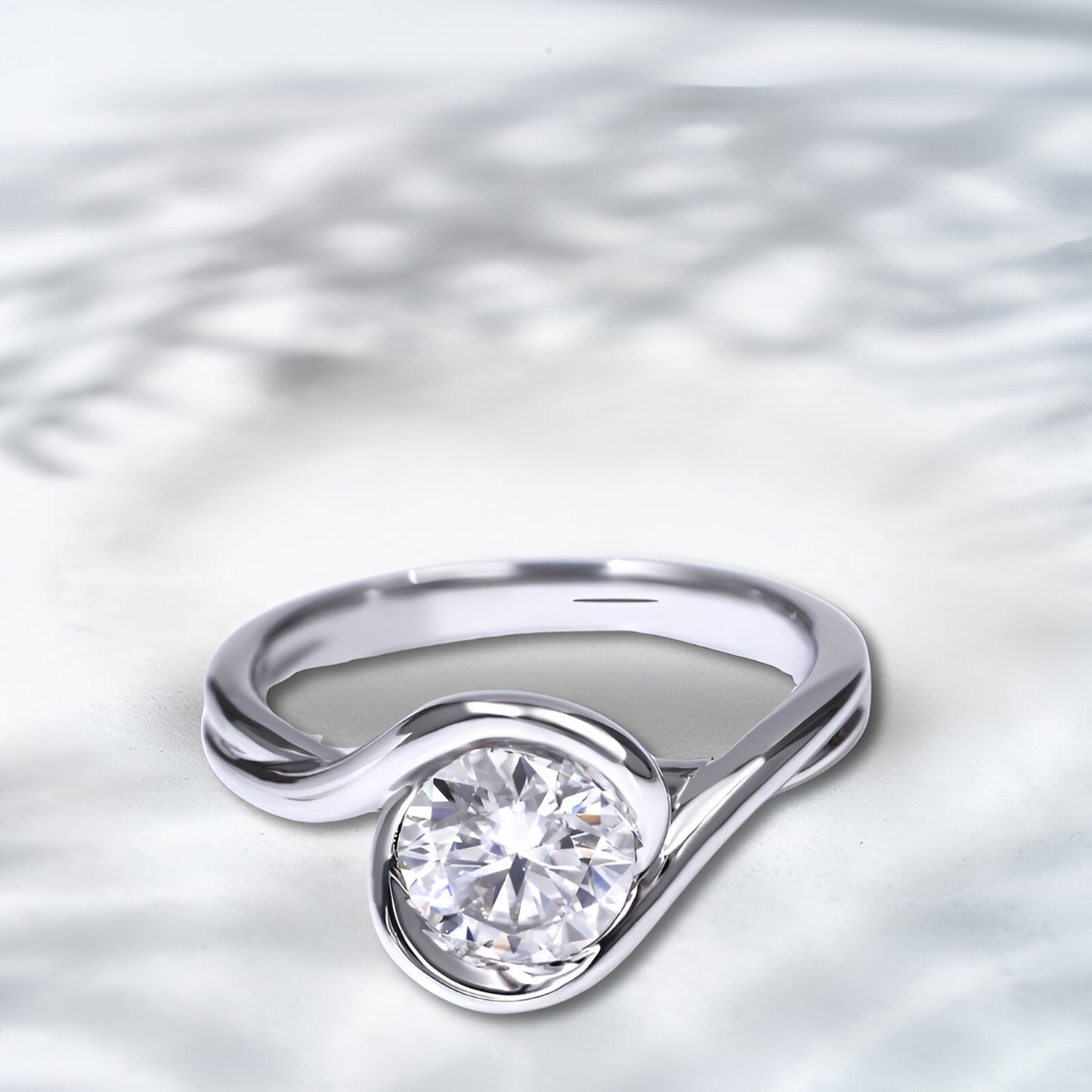 QOB Twist of Light Lab Diamond Solitaire Ring | 1.25 cts 18K White Gold Modern Engagement Ring