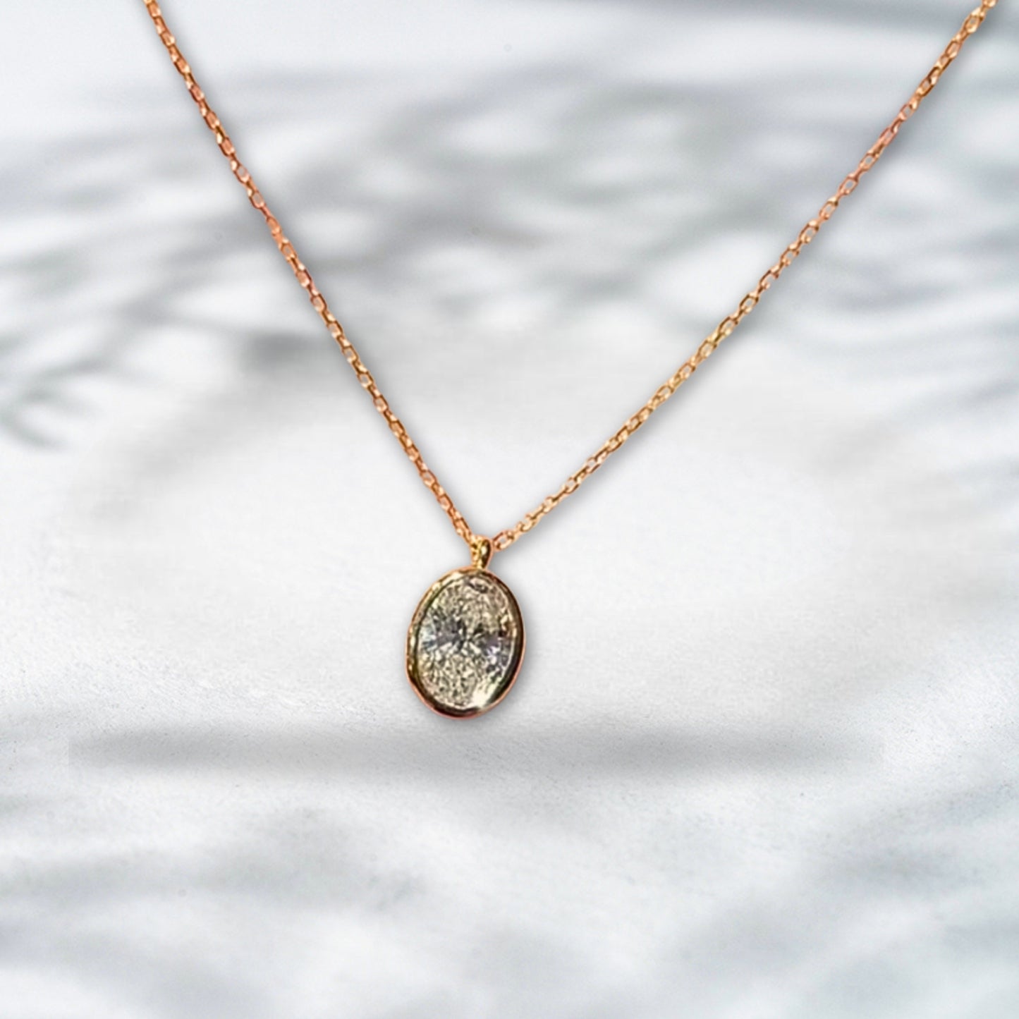 QOB Golden Orbit – 1.10ct Oval-Cut Lab Diamond Pendant in 18K Yellow Gold
