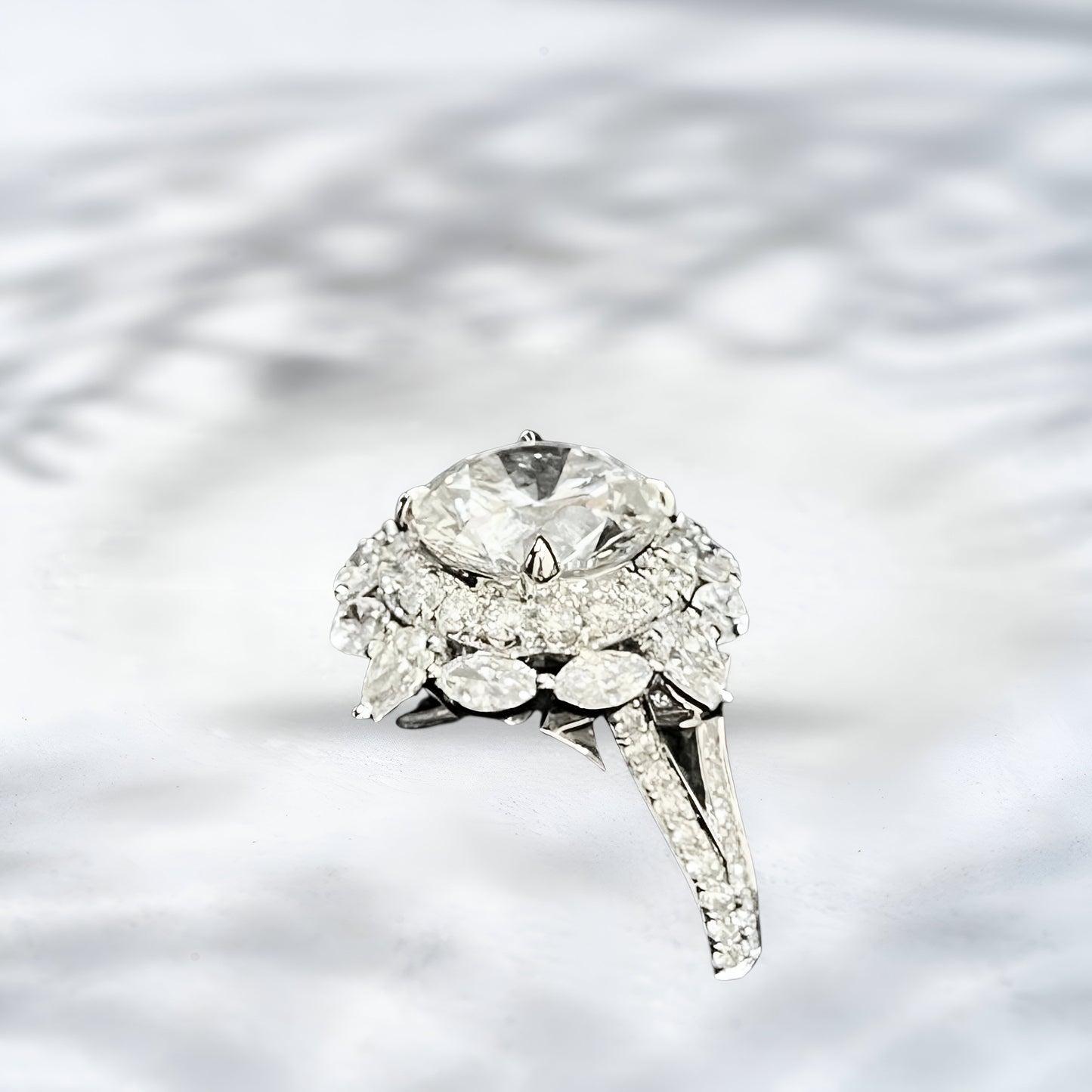 QOB Gilded Bloom 7.22 ct Lab Diamond Halo Ring in 18K White Gold