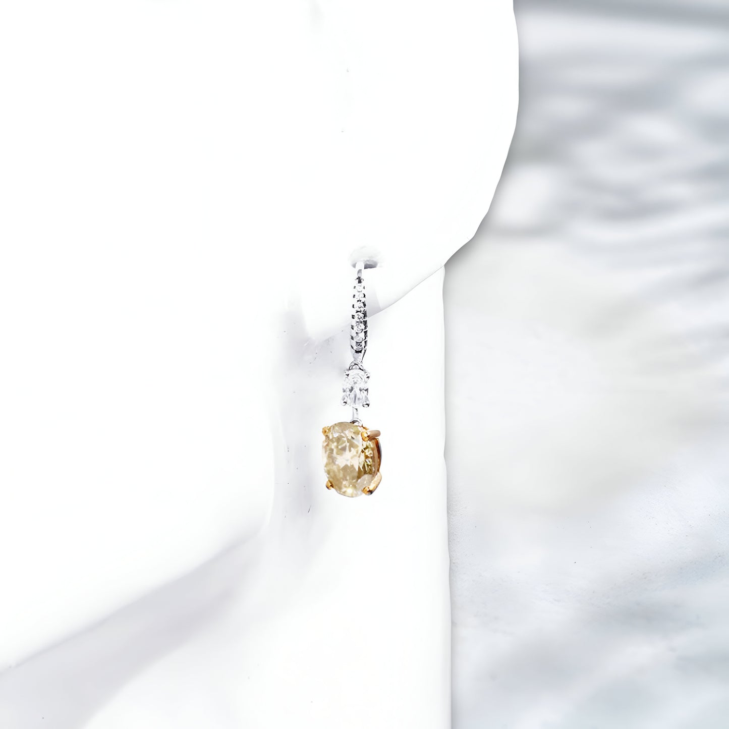 QOB Champagne Cascade Yellow & White Lab Diamond Drop Earrings | 2.5 ct in 18K White Gold