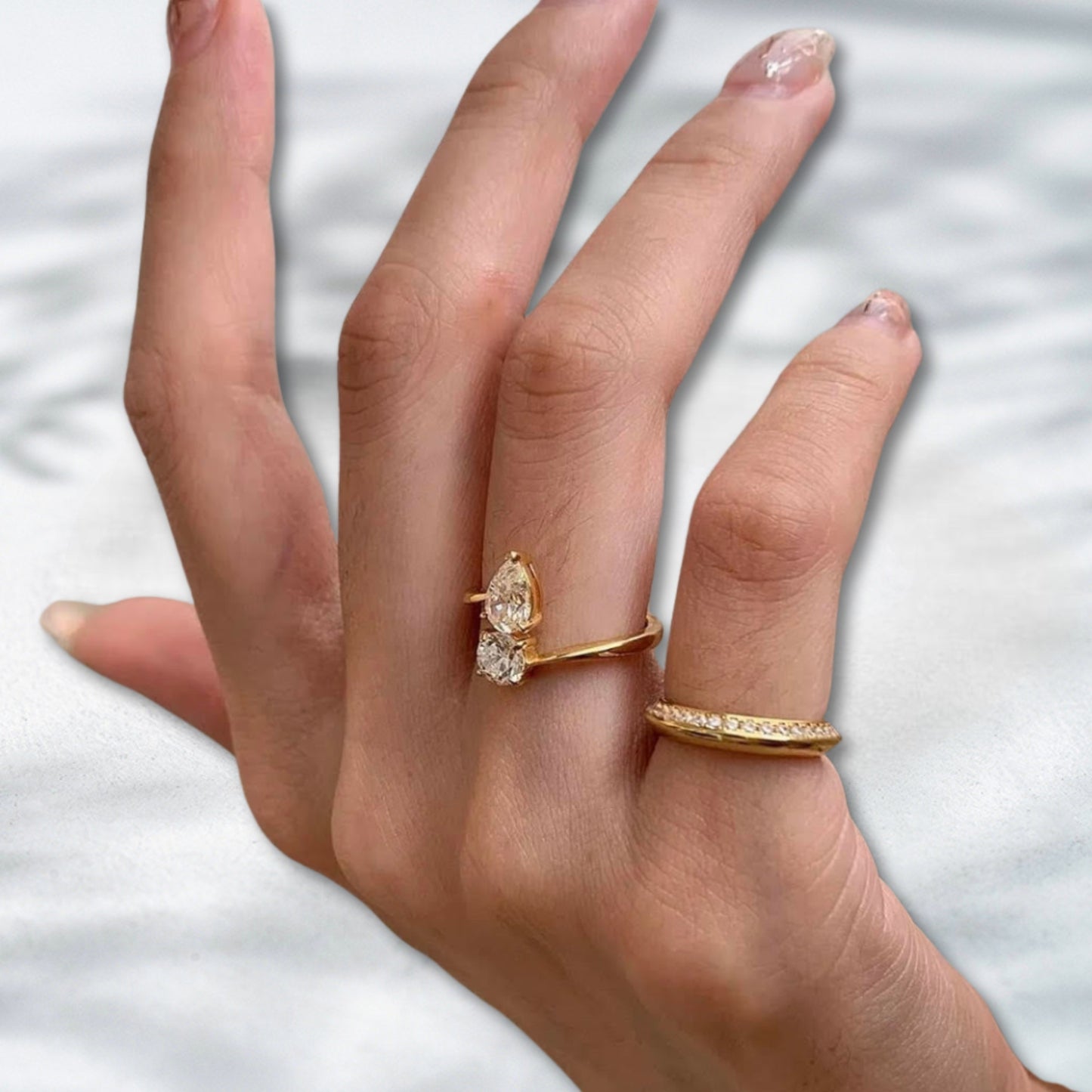 QOB Golden Orbit Ring | 1.04ct Pear & Round Lab Diamonds in 18K Gold