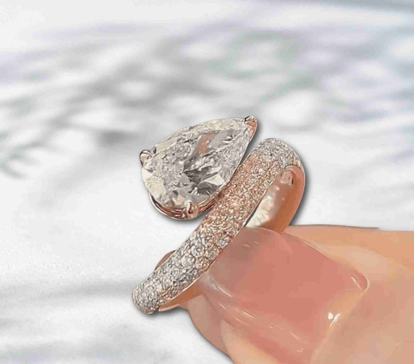 QOB Celestial Drop 1.771 ct Pear Lab Diamond Pave Wrap Ring in 18K Rose Gold