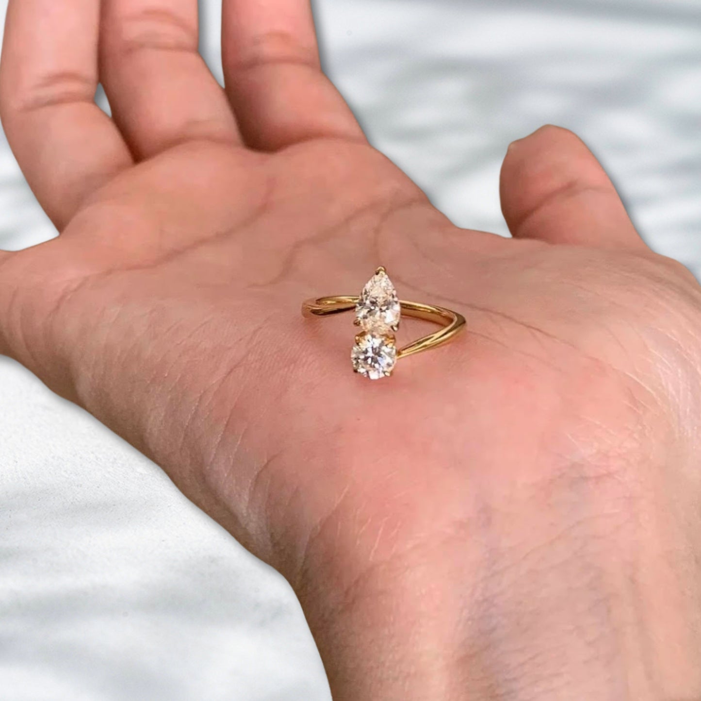 QOB Golden Orbit Ring | 1.04ct Pear & Round Lab Diamonds in 18K Gold