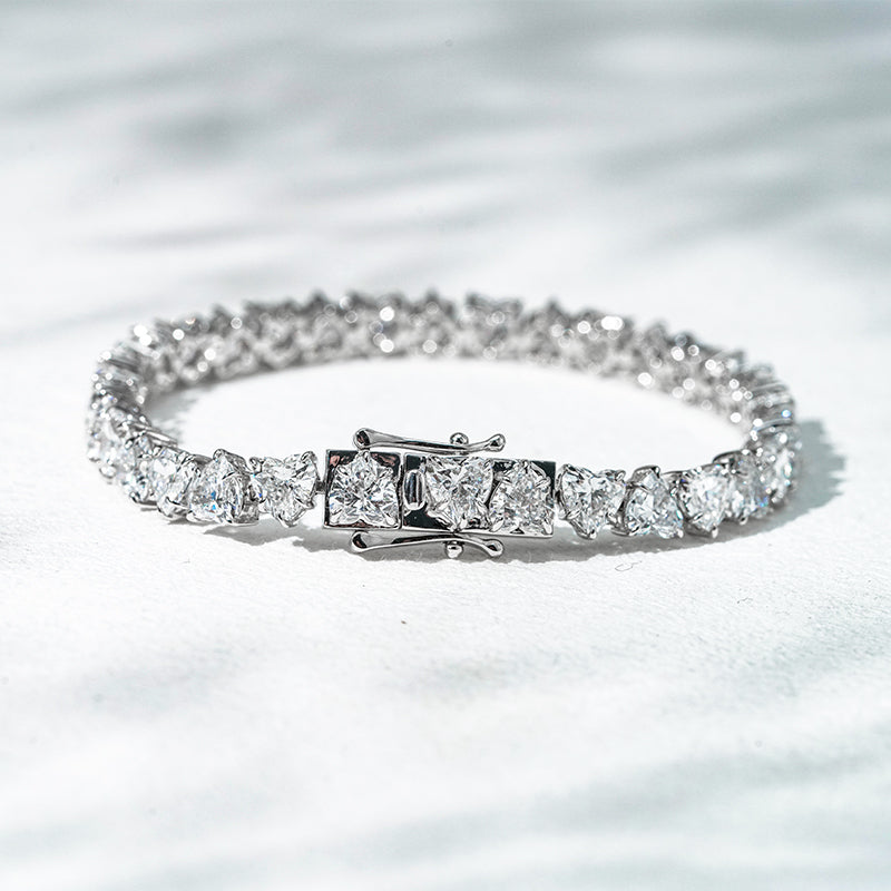 QOB Radiant Heartline – 18K White Gold Lab Diamond Bracelet (13.85ct)