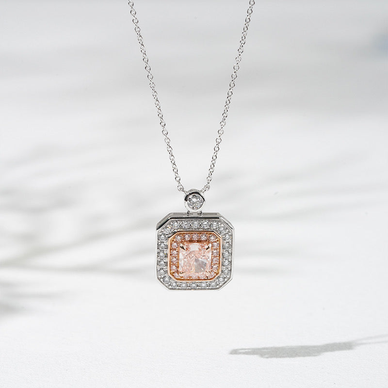 QOB Blush Icon – Pink Lab Diamond Halo Pendant Necklace 1.021 ct in 18K White Gold