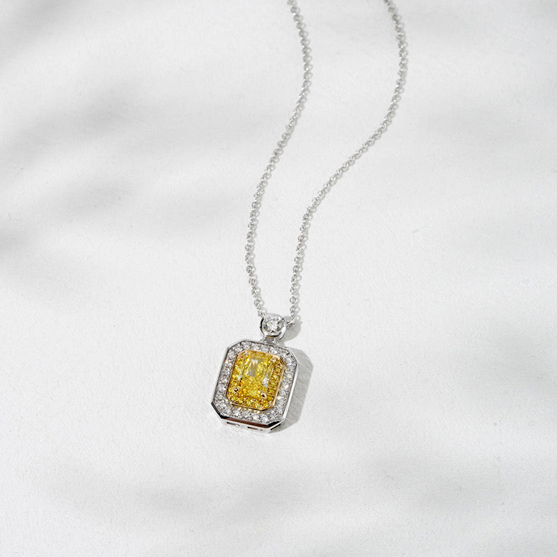 QOB Solar Ember– 2.0 ct in 18K White Gold Yellow Lab Diamond Halo Pendant Necklace