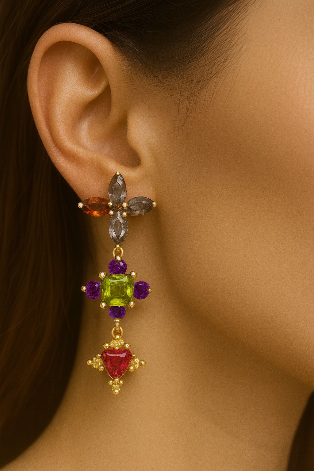 Carnival Luxe Earrings – Multicolor Natural Gemstones in 18K Gold | QOB Jewelry