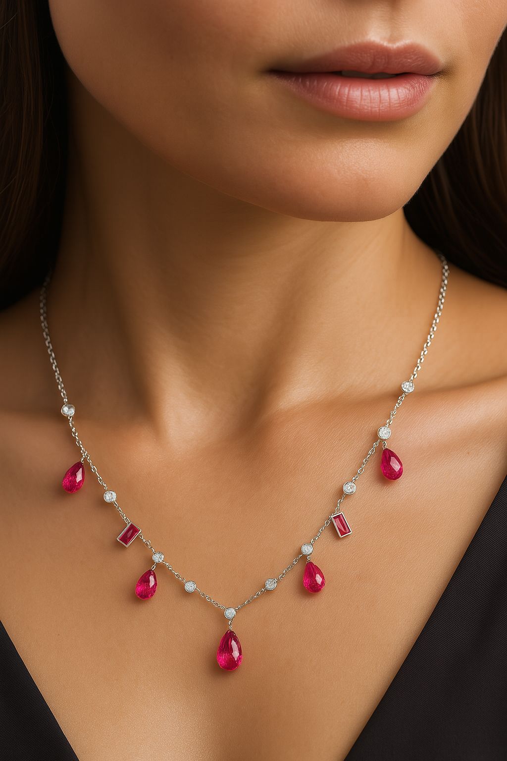 Scarlet Whisper Necklace – Red Gem & Diamond White Gold Necklace | QOB Jewelry
