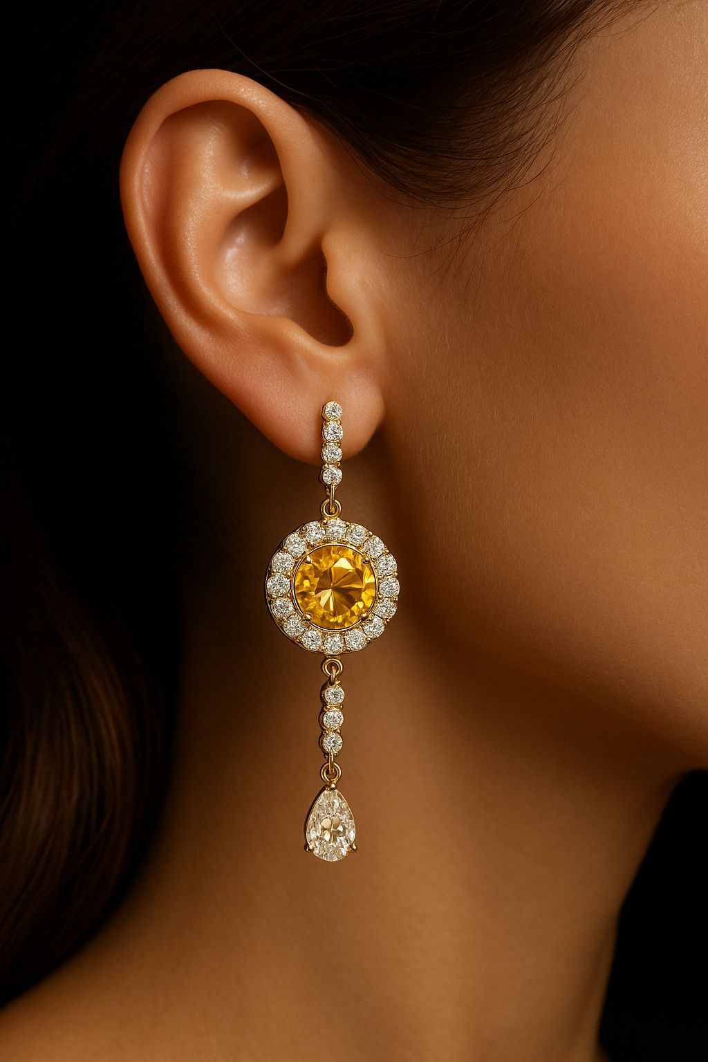 Sun & Moon Citrine & Diamond Earrings in 18K Gold | QOB Jewelry