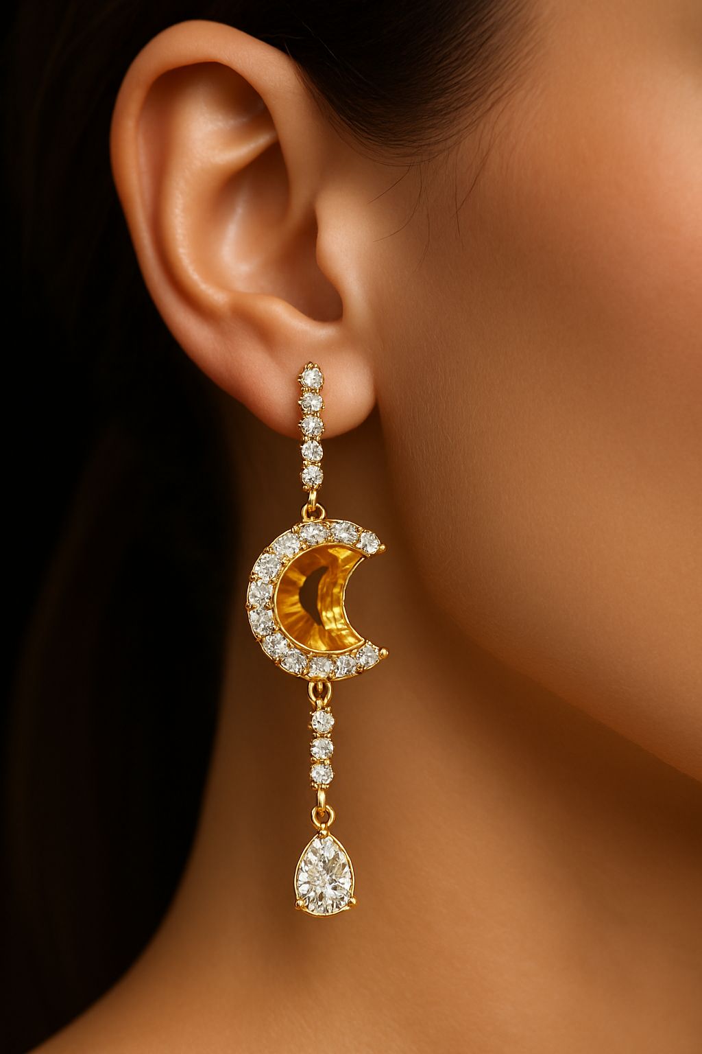 Sun & Moon Citrine & Diamond Earrings in 18K Gold | QOB Jewelry