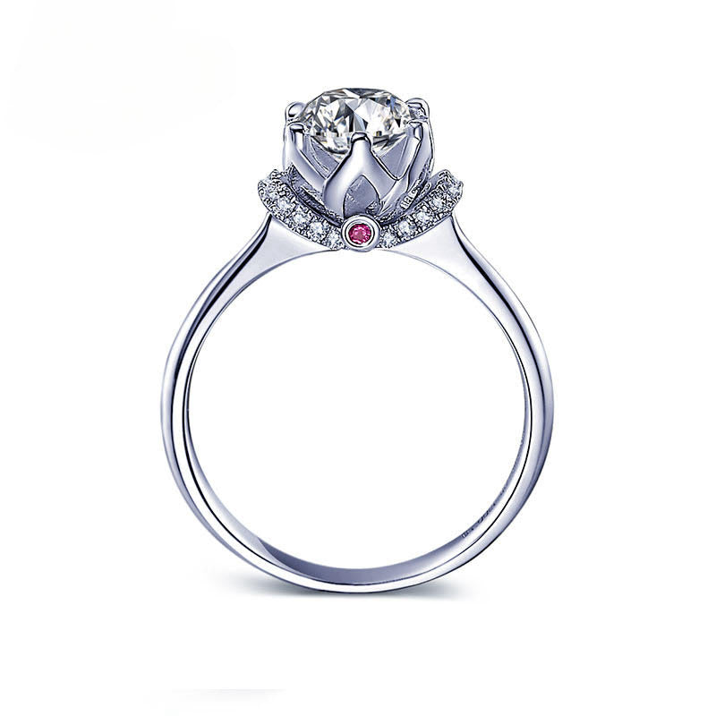 Frosted Promise – 18K White Gold Ring with 2ct Center Diamond & Halo Accents